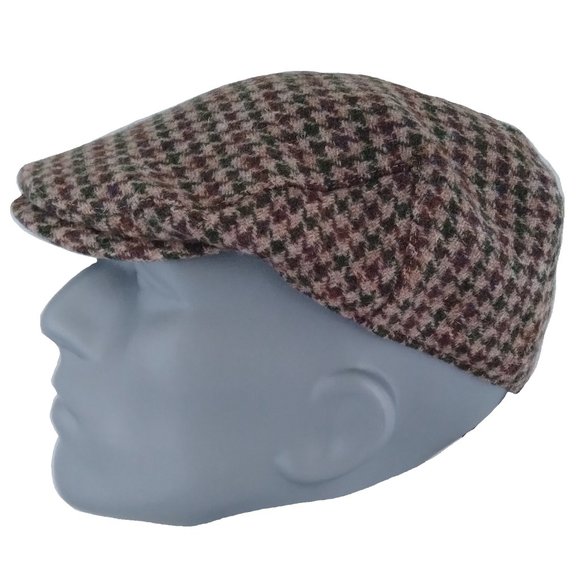 Genuine Scottish Highland Harris Tweed® Cap ZH014 - BEIGE HOUNDSTOOTH -PICK SIZE - Picture 6 of 12